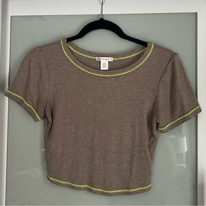 Bozzolo Women’s Brown Ribbed Crop Top with Neon Trim